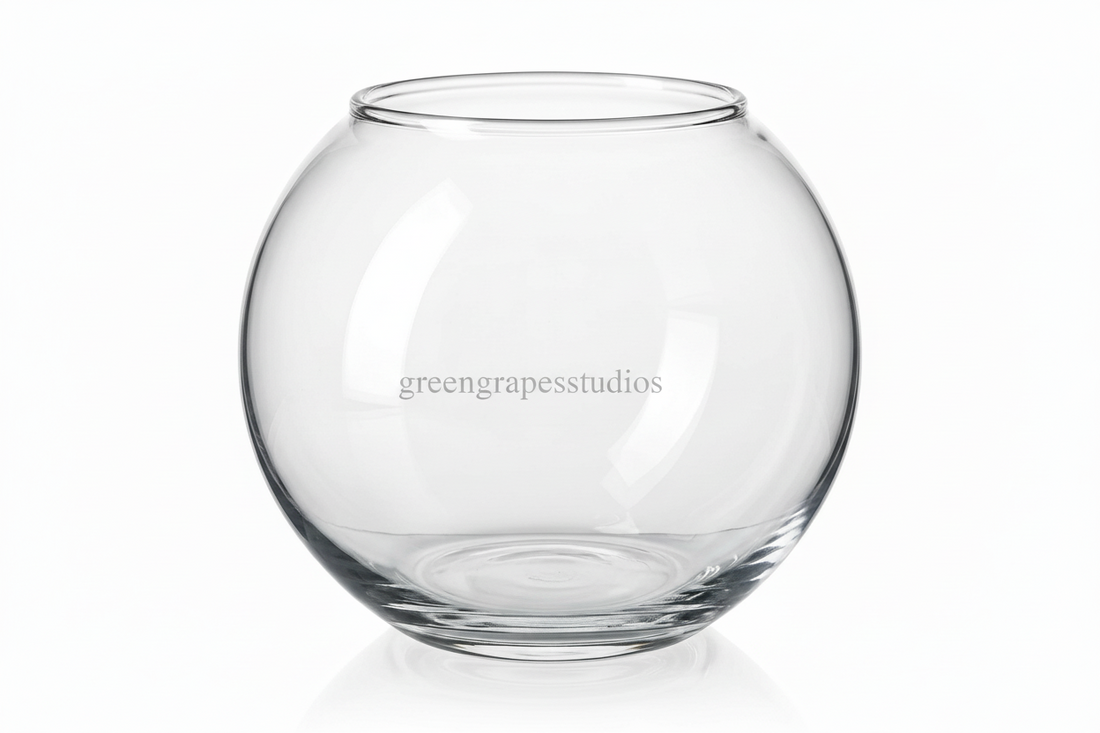 Clear glass fishbowl on a white background