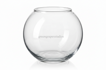 Clear glass fishbowl on a white background