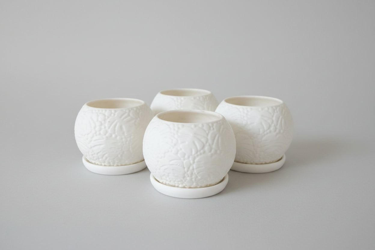 Miniature Plant Pot with Base(Set Of 4) Greengrapesstudios